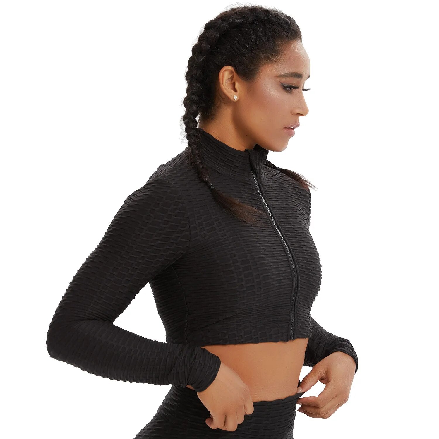 Long Sleeve Ruched Crop Top - NouvFit